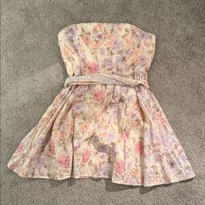 Petal & Pup Strapless Floral Eyelet Mini Dress in Pastel Pink and Lavender